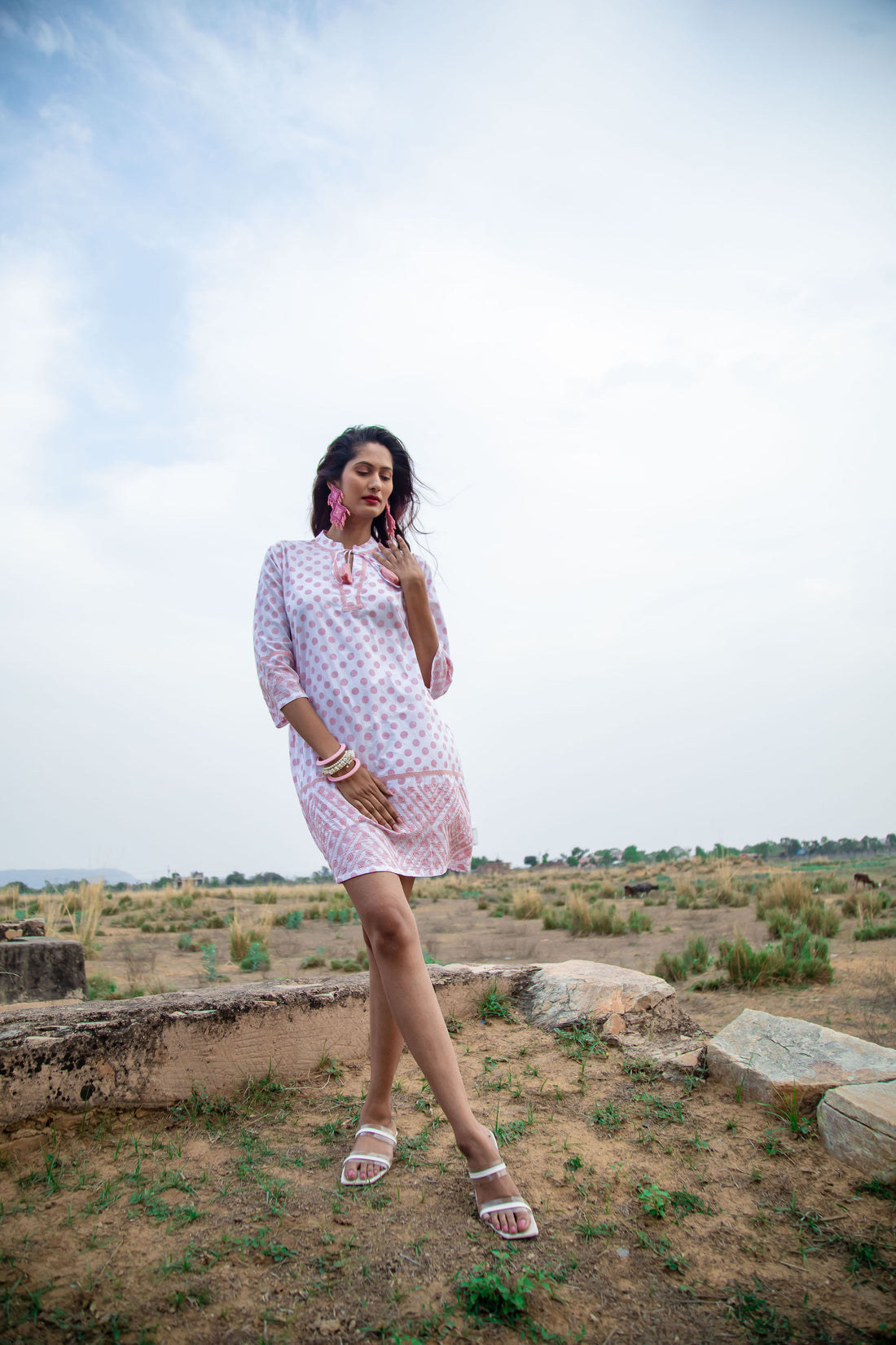 Holiday Block Dress Cotton Pale Pink