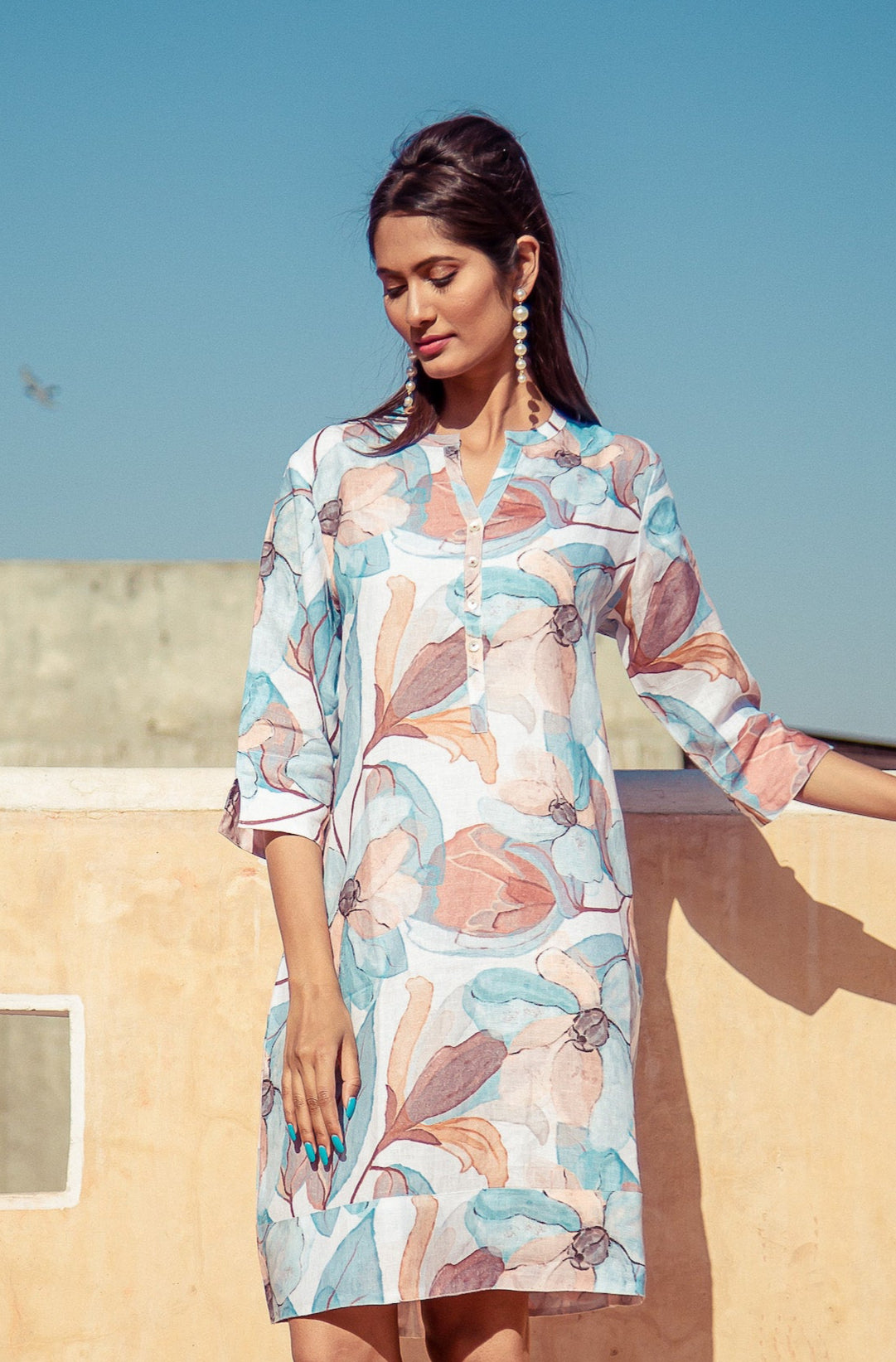 Pebble Printed Tunic Dress Linen - Multi