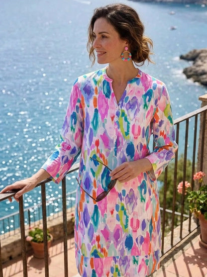 Jewel Print Tunic Classic Dress Linen Multi