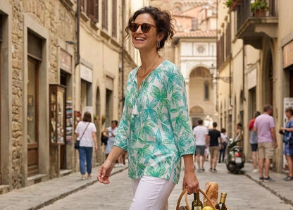 Spring Leaf Drifter Top Cotton Cambric - Green &amp; White