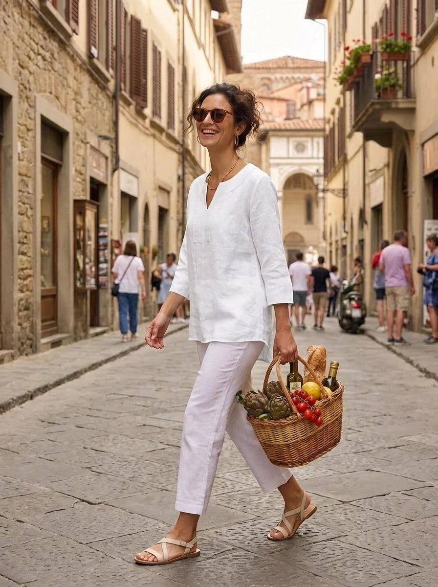 Lifestyle Linen Top-regular length  - White