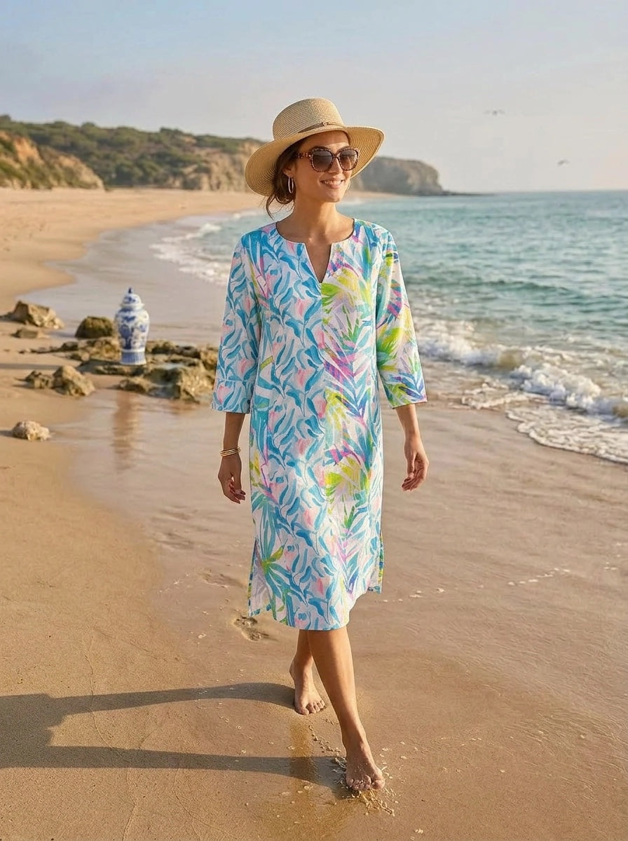 Magnolia Zen Midi Dress Linen Turquoise/Pink
