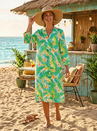 Honolulu Print Picot Dress Linen Multi