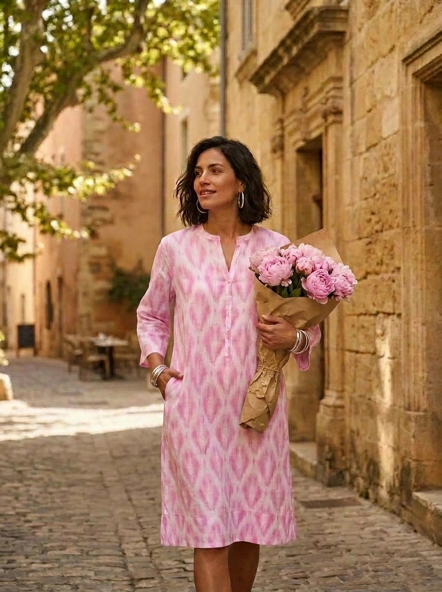 Ikat Tunic Dress Linen Pink