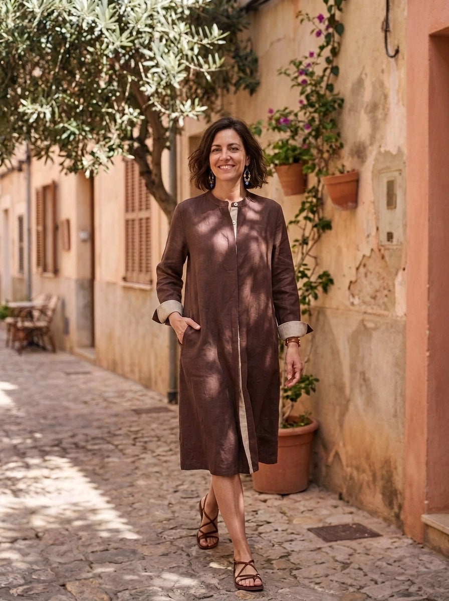 Super Mix Coat Dress - Mocha