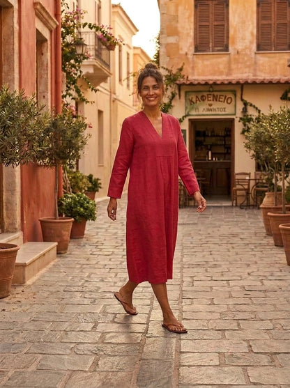 Picot MIDI Dress Linen - Red