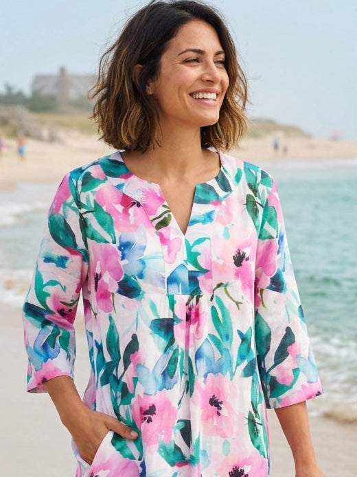 Mint Candy Printed Maxi Dress Linen - Multi
