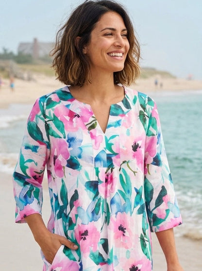 Mint Candy Printed Maxi Dress Linen - Multi