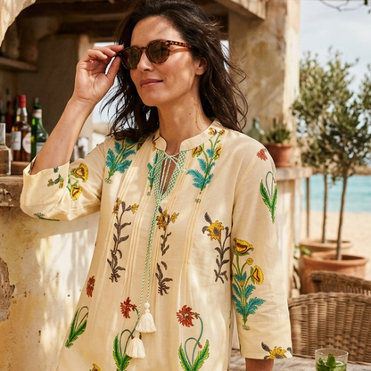 Botanical Tassel Kurta Cotton Lemon Popcorn