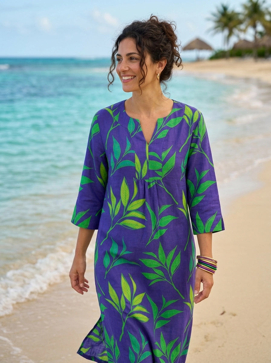 Printed Linen Maxi Dress Lychee Print