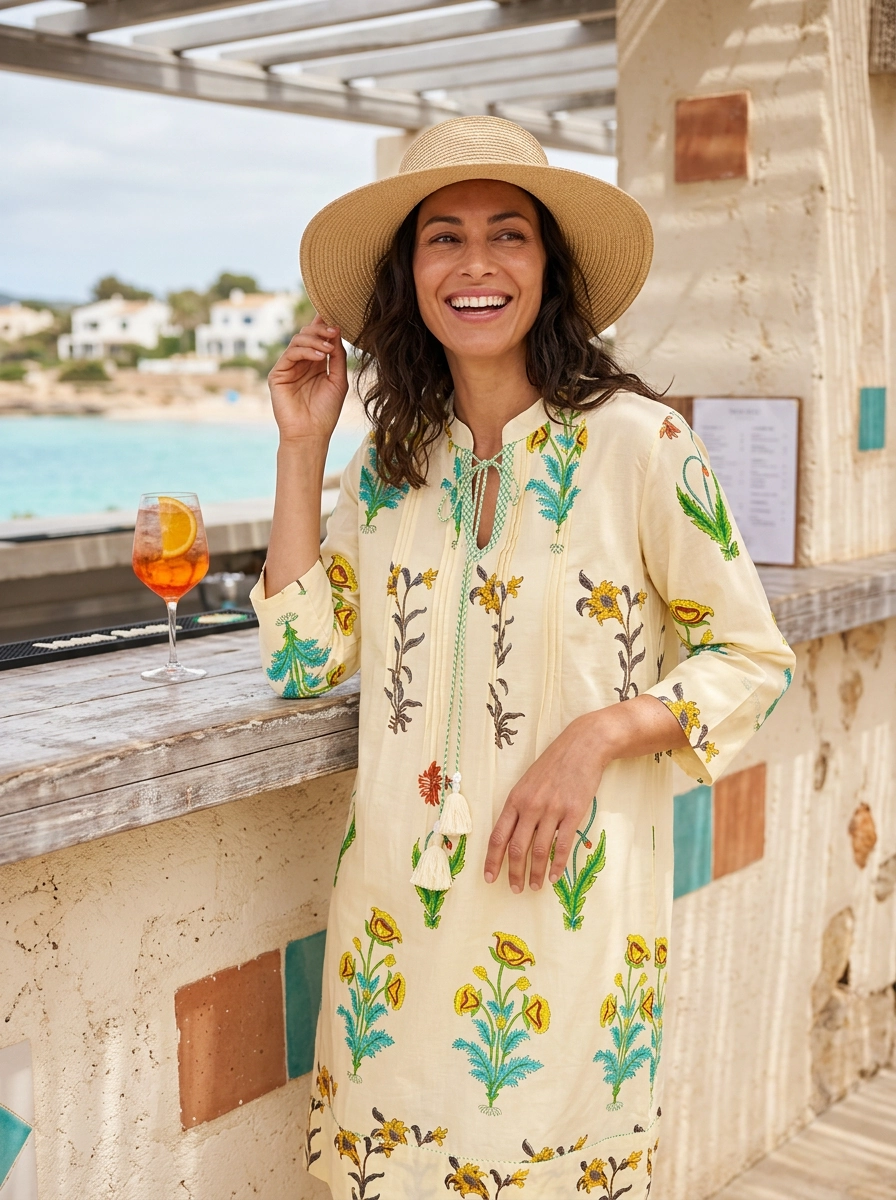 Botanical Tassel Kurta Cotton Lemon Popcorn