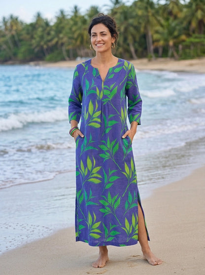 Printed Linen Maxi Dress Lychee Print