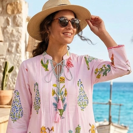 Botanical Tassel Kurta Cotton Himalayan Pink