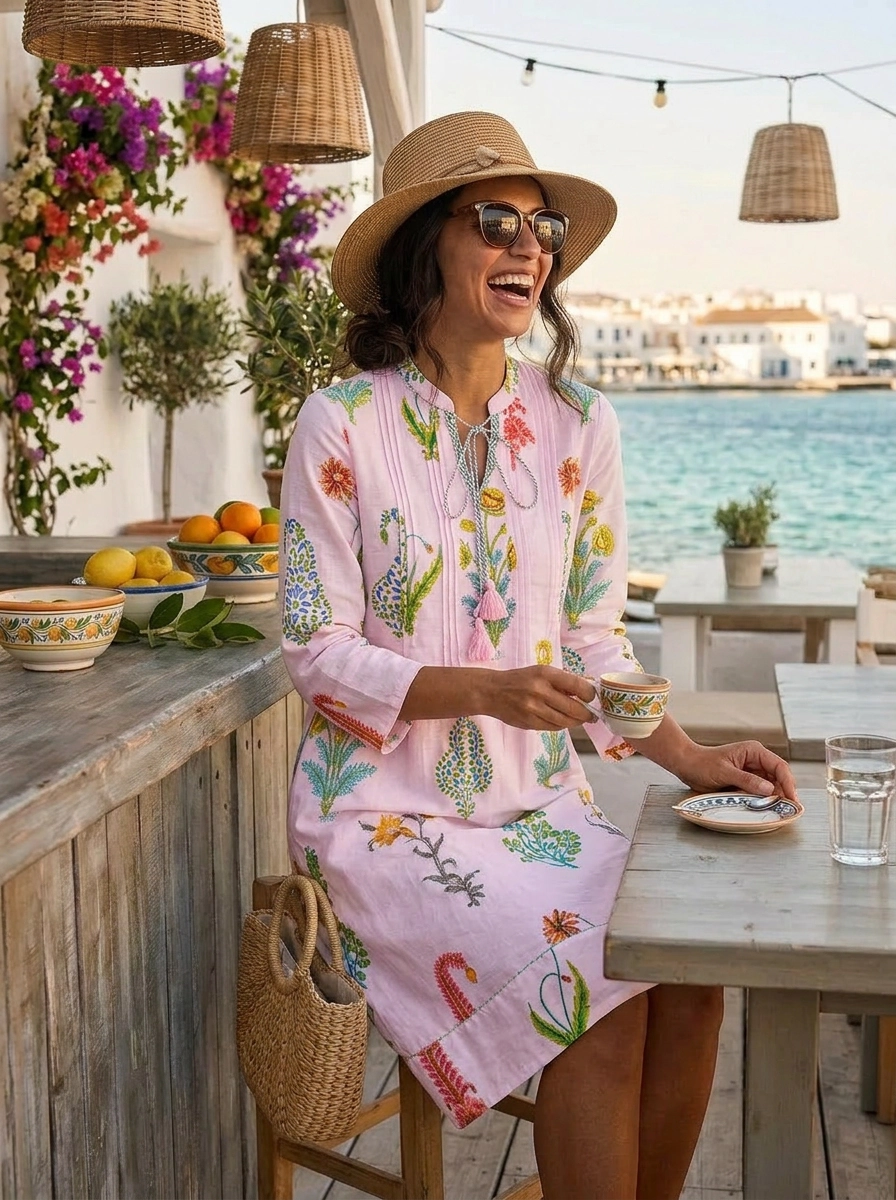 Botanical Tassel Kurta Cotton Himalayan Pink