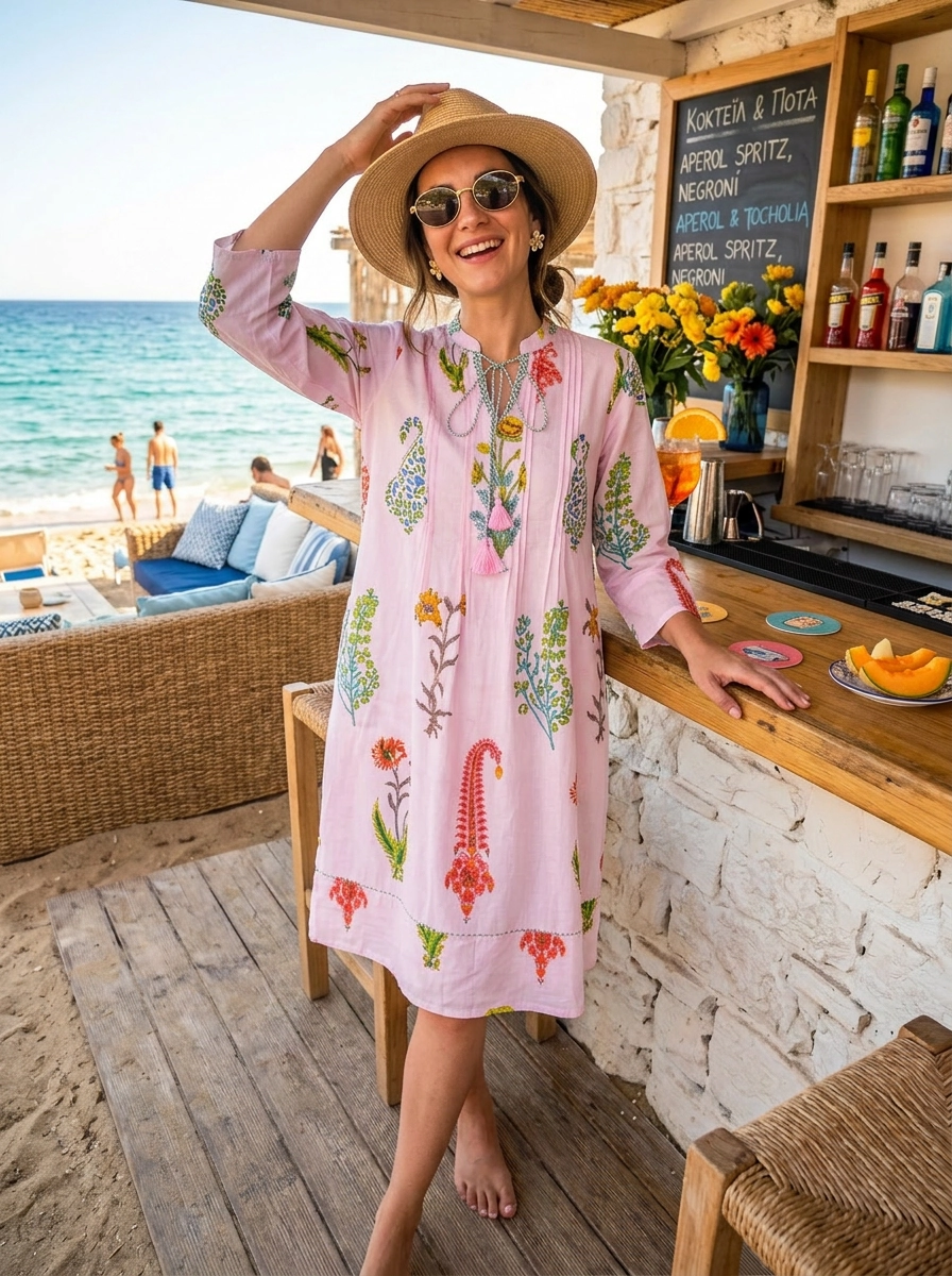 Botanical Tassel Kurta Cotton Himalayan Pink