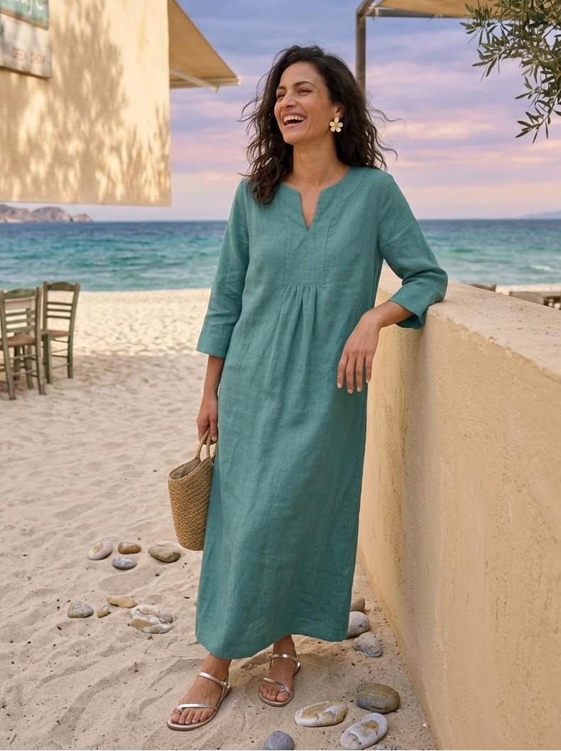 Life Style Linen Maxi Dress - Smoke Blue