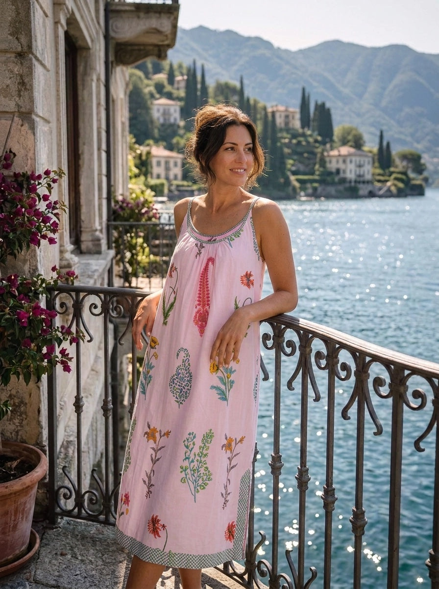 Botanical Strappy Nightdress - Himalayan Pink