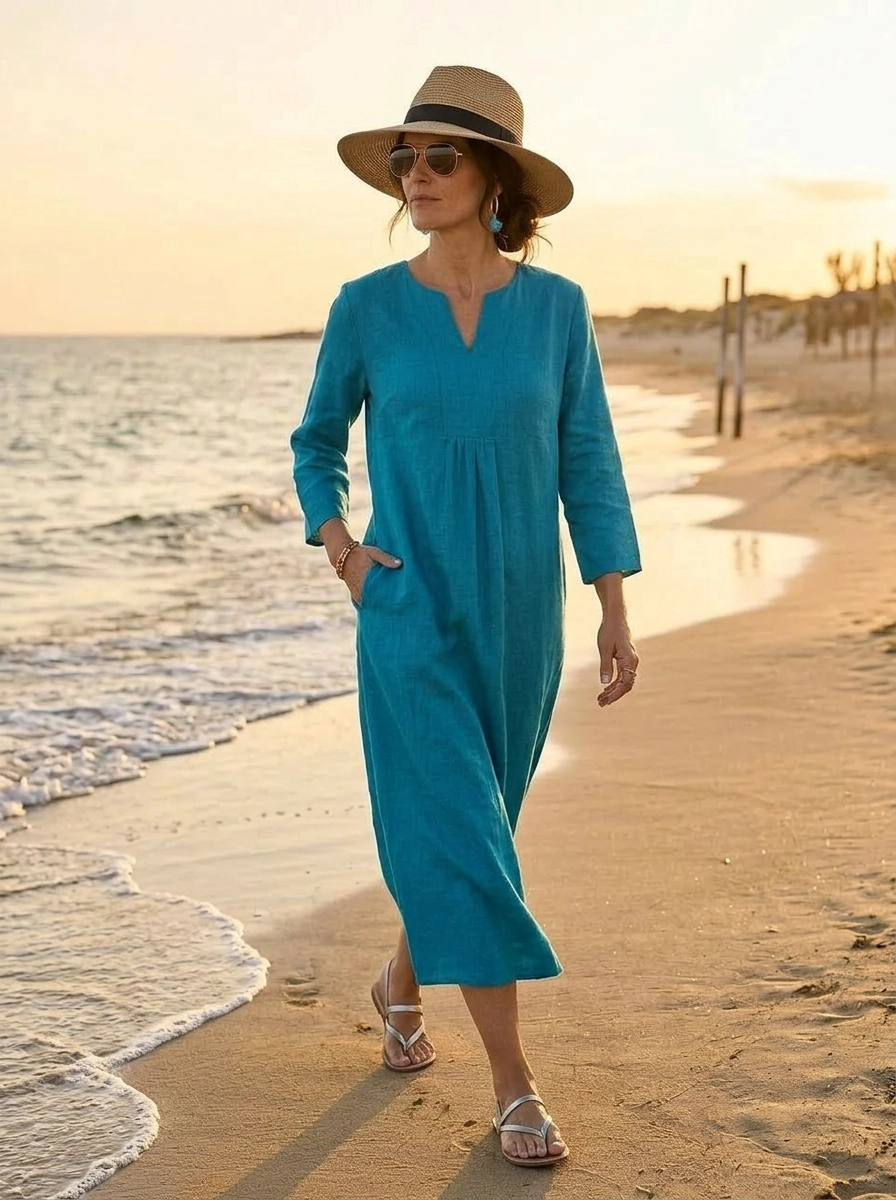 Life Style Linen Maxi Dress - Blue Sea