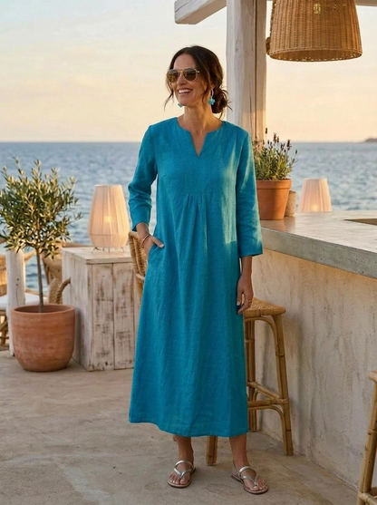 Life Style Linen Maxi Dress - Blue Sea