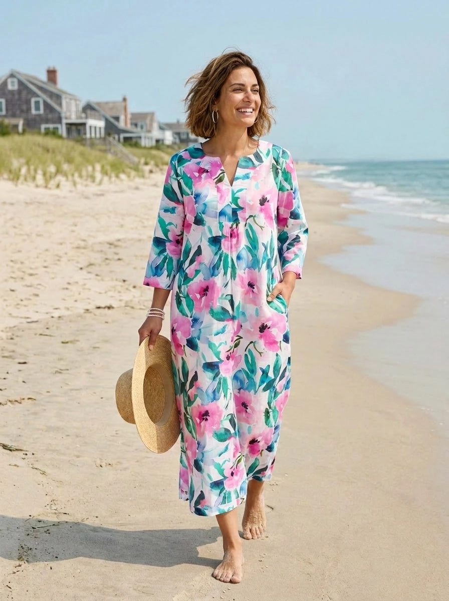 Mint Candy Printed Maxi Dress Linen - Multi