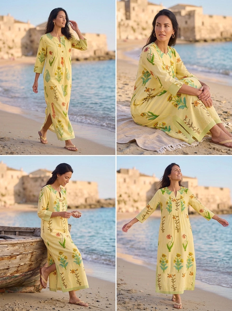 Botanical Maxi Dress Cotton Popcorn