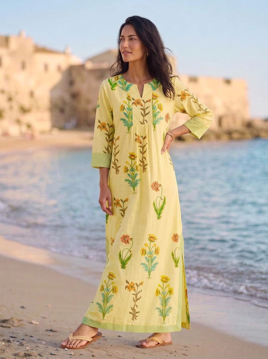 Botanical Maxi Dress Cotton Popcorn