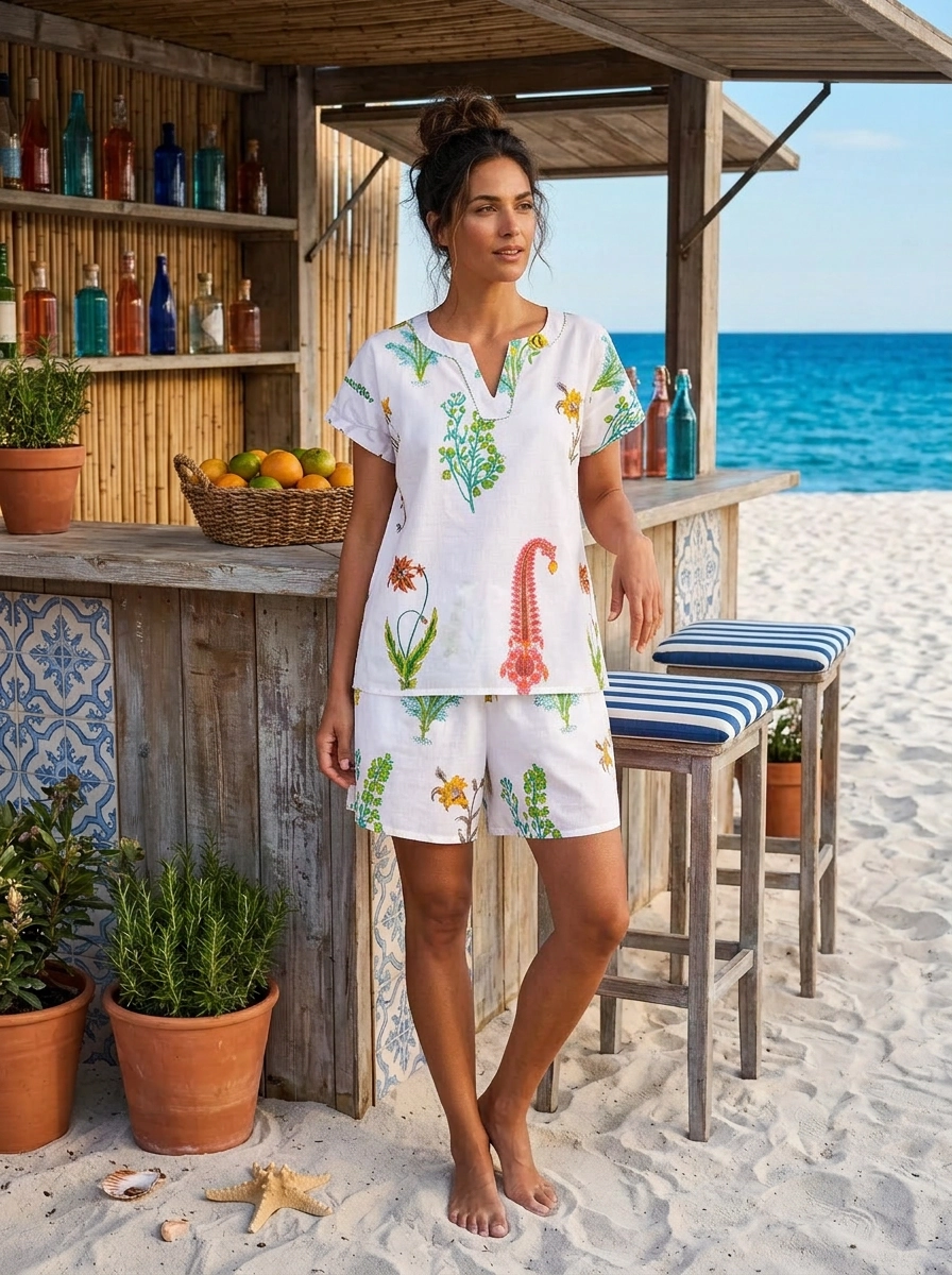 Botanical Shorts PJ Cotton - White Multi