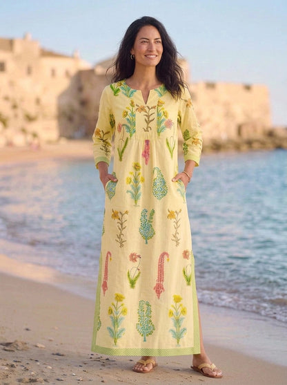 Botanical Maxi Dress Cotton Popcorn