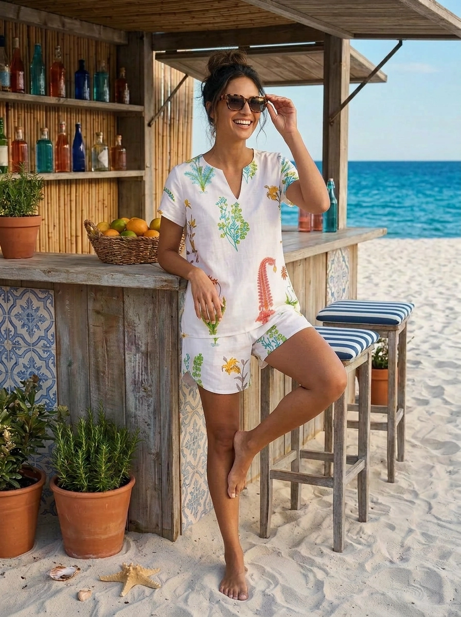 Botanical Shorts PJ Cotton - White Multi