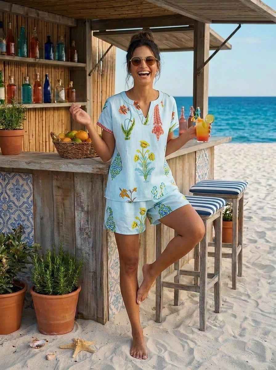 Botanical Shorts PJ Cotton - Persian Blue