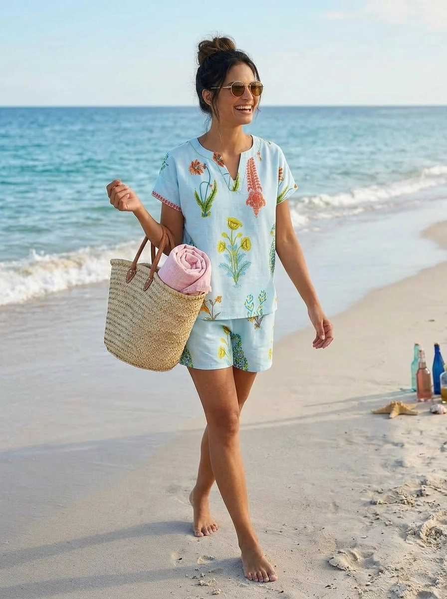 Botanical Shorts PJ Cotton - Persian Blue