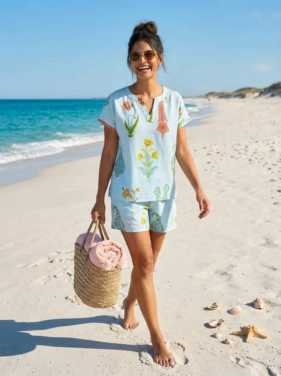 Botanical Shorts PJ Cotton - Persian Blue