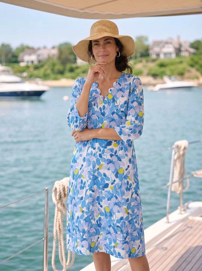 Green Plum Scallop V Neck Midi Dress Linen Blue