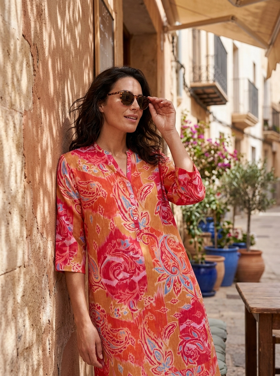Hippy Paisley Tunic Dress - Red Summer