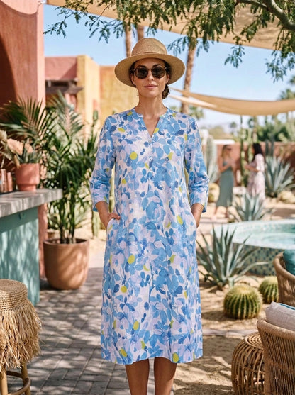 Green Plum MIDI Dress Linen Blue