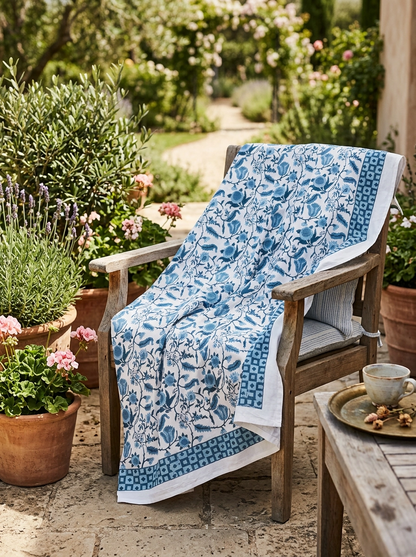 Hand Printed Cloth 170 x 300 cms Table Cloth Cotton Blue M/L
