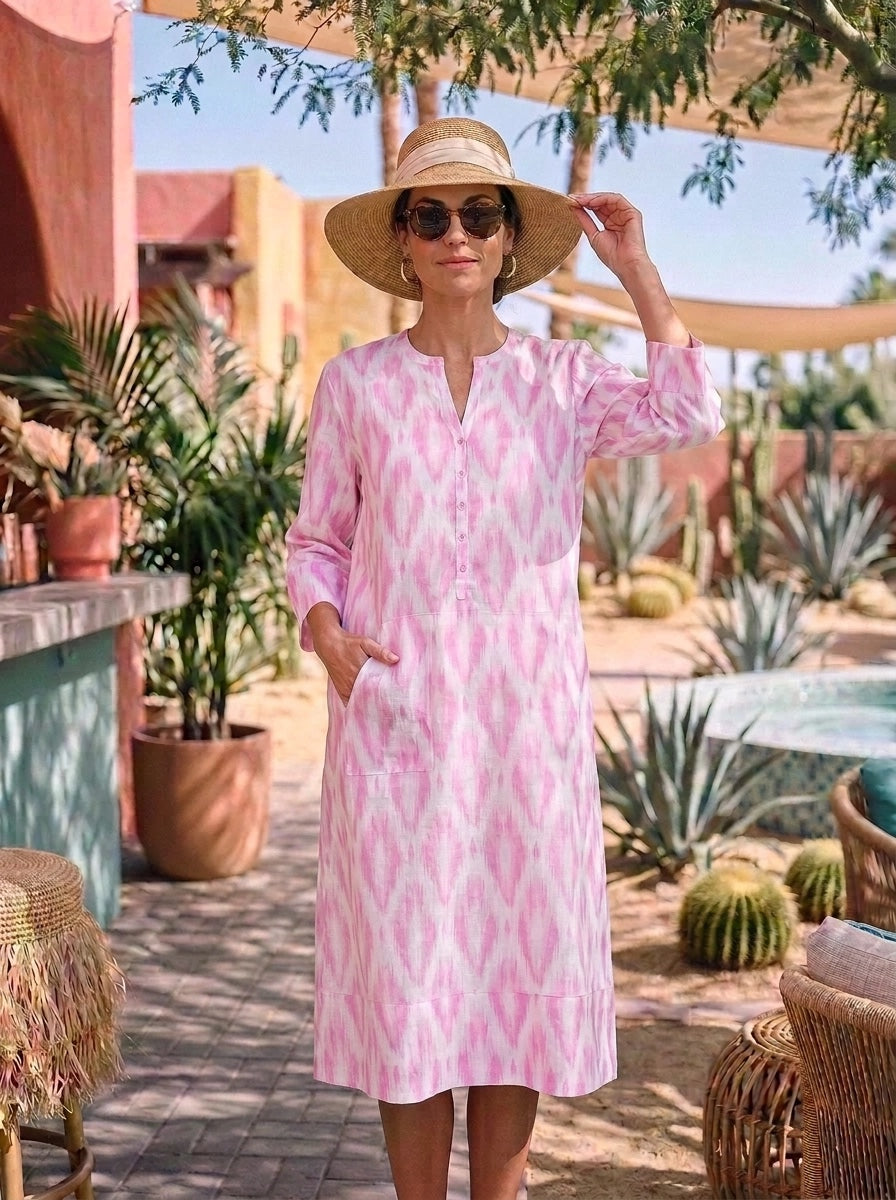 Ikat Tunic Dress Linen Pink