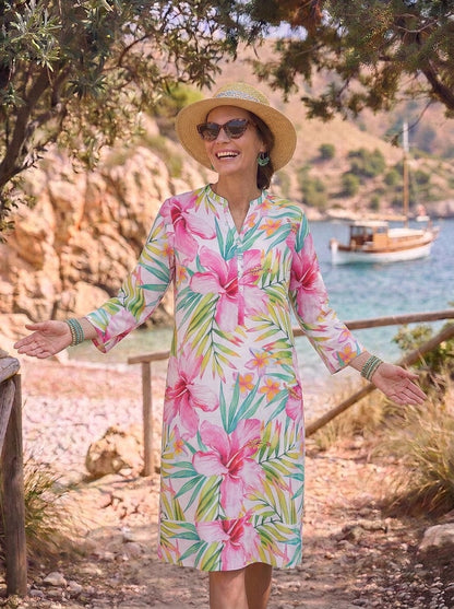 Miami Print Classic Linen Tunic Dress