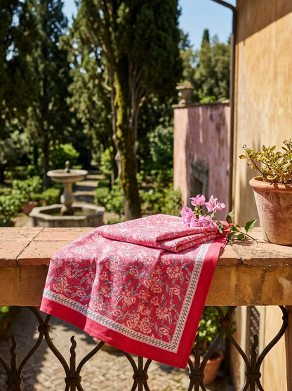 Hand Printed Cloth 170 x 300 cms Table Cloth Cotton Pine Red M/L