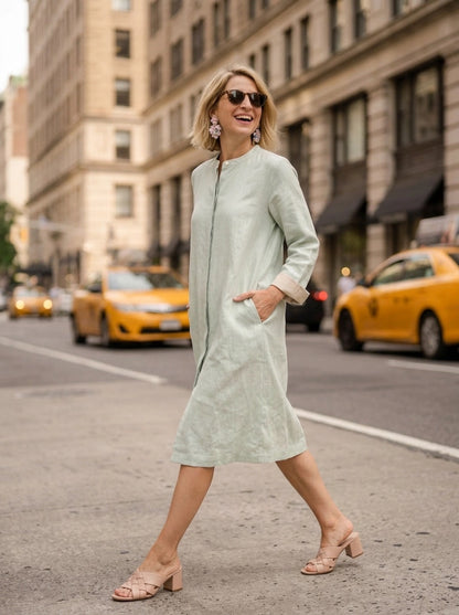 Super Mix Coat Dress - Sage