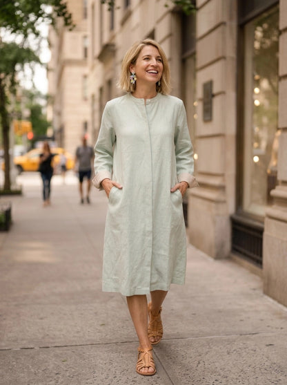 Super Mix Coat Dress - Sage
