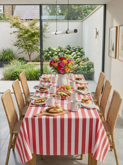 Broad Stripe Cloth 150 x 225 cms Table Cloth Cotton Coral Red S/M