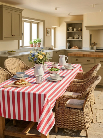 Broad Stripe Cloth 150 x 225 cms Table Cloth Cotton Coral Red S/M