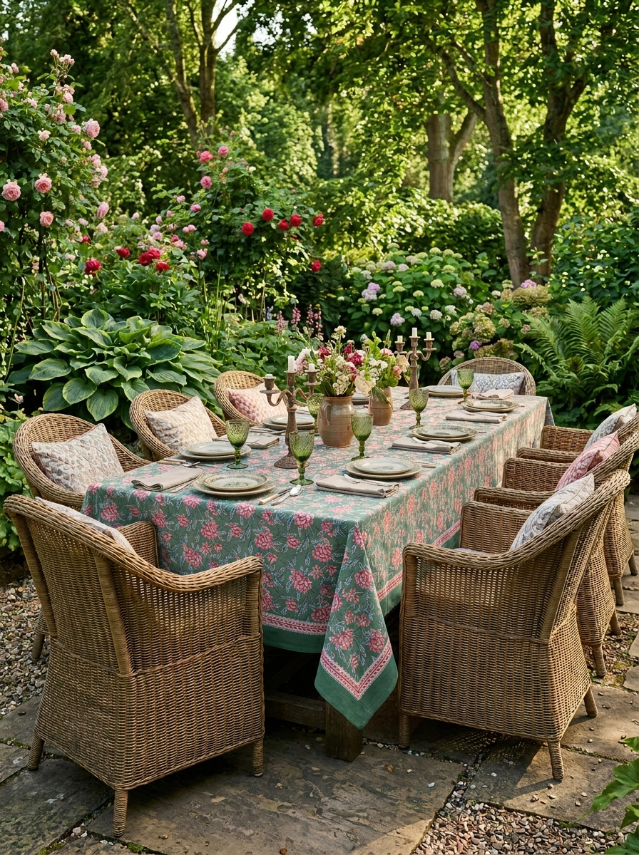 Hand Printed Cloth 170 x 300 cms Table Cloth Cotton Pine Green M/L