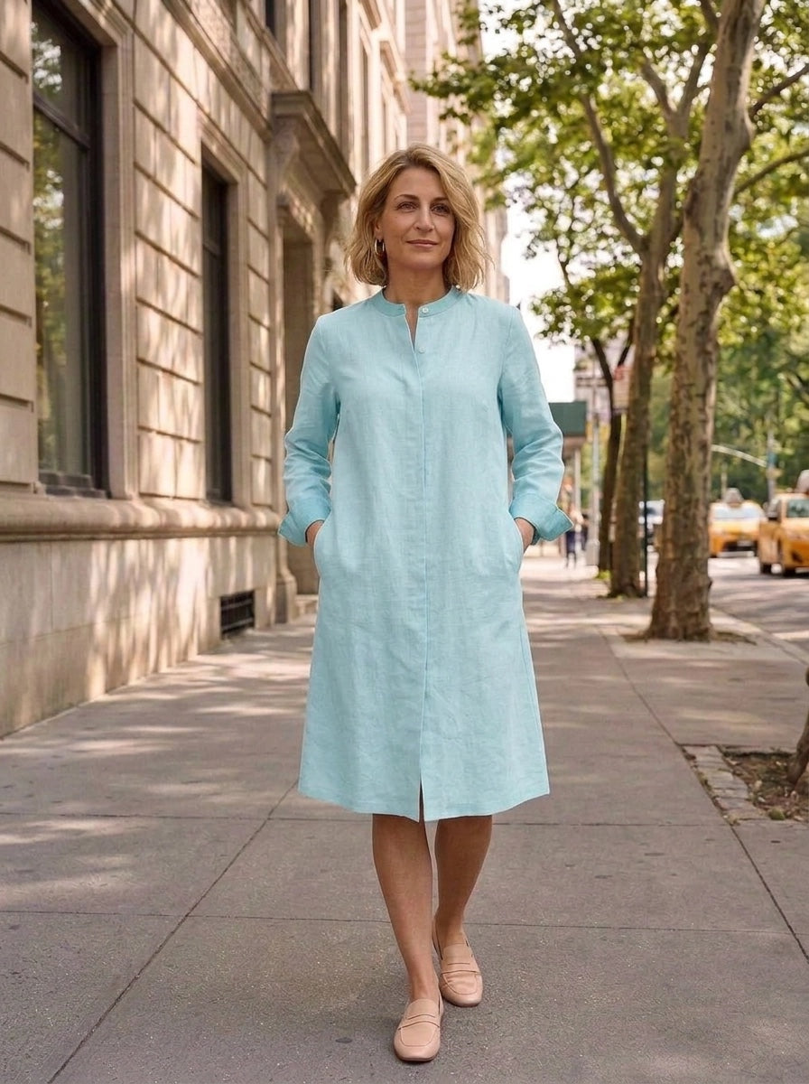 Super Mix Coat Dress Linen Sky Blue