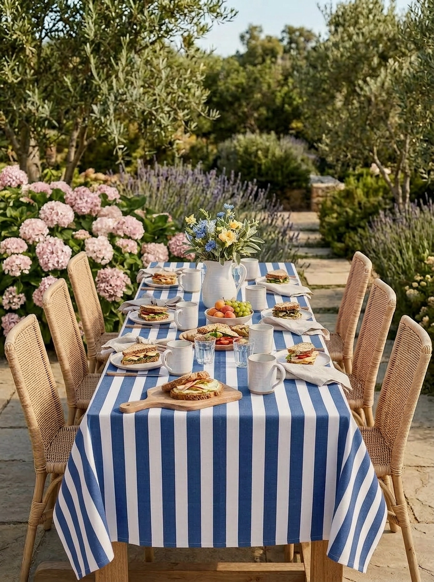 Broad Stripe Cloth 150  x 225 cms Table Cloth  Cotton Indigo S/M