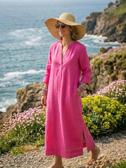 Plain Dyed Kaftan Linen - Peony Pink