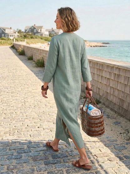 Plain Dyed Kaftan Linen - Sage Green
