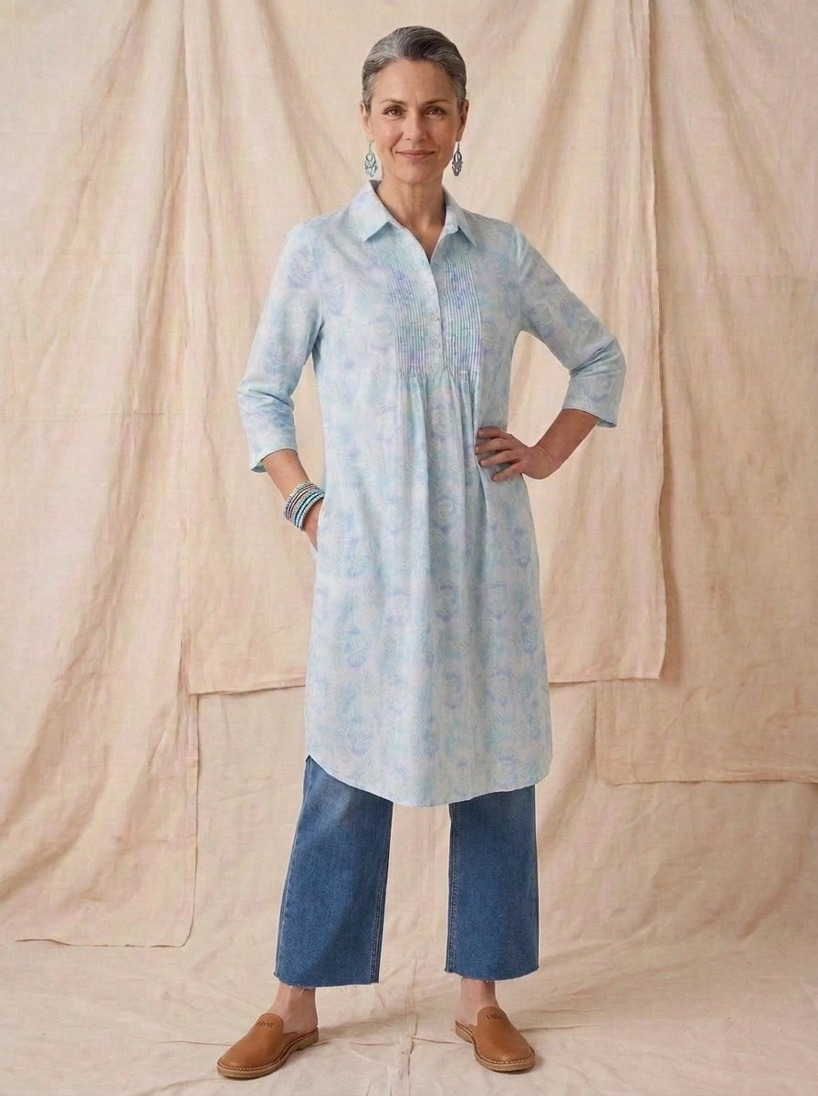 Hippy Paisley Shirt Tail Tunic Dress - Blue