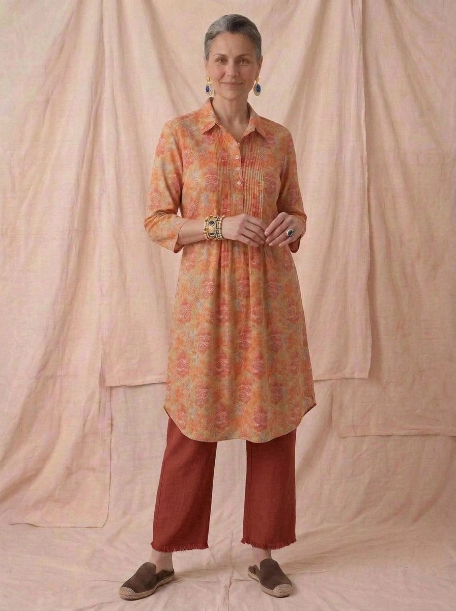 Hippy Paisley Shirt Tail Tunic Dress - Red